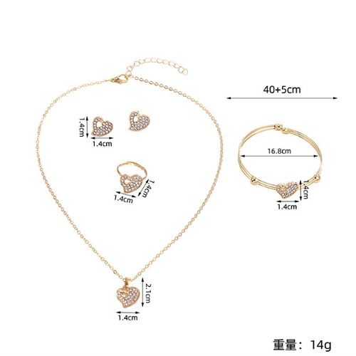 Butterfly Jewelry Set for Women Ladies Diamond Love Heart Necklace Ring Bracelet Suit