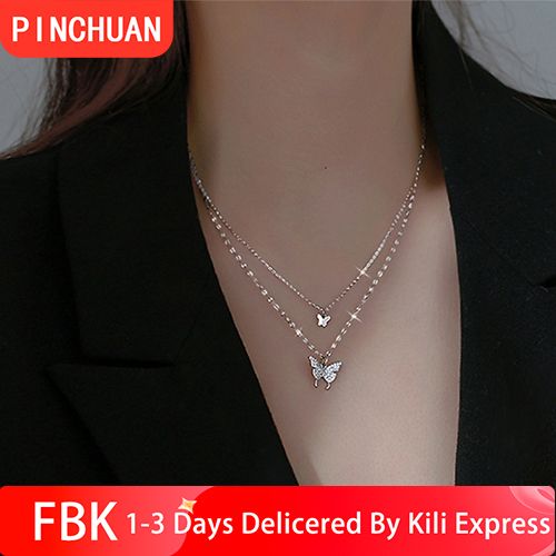 Butterfly Necklace Double Diamond Butterfly Pendant Choker Necklace Ladies Necklaces Personality Fashion Lady Jewelry