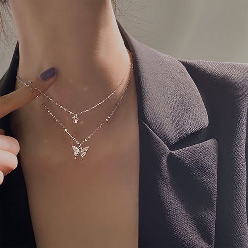 Butterfly Necklace Double Diamond Butterfly Pendant Choker Necklace Ladies Necklaces Personality Fashion Lady Jewelry
