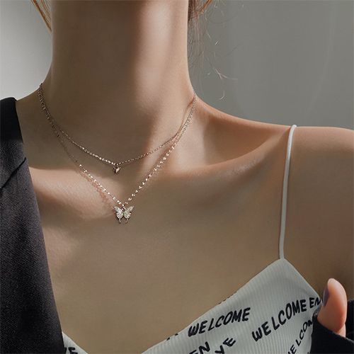 Butterfly Necklace Double Diamond Butterfly Pendant Choker Necklace Ladies Necklaces Personality Fashion Lady Jewelry
