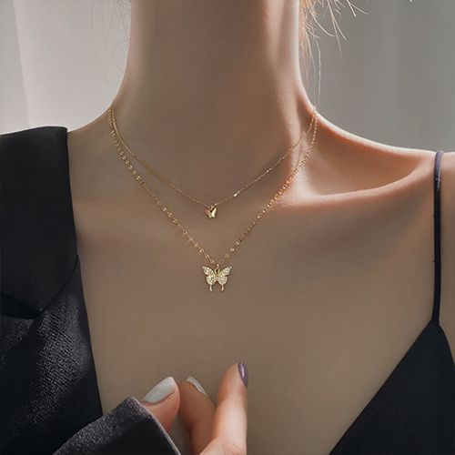 Butterfly Necklace Double Diamond Butterfly Pendant Choker Necklace Ladies Necklaces Personality Fashion Lady Jewelry