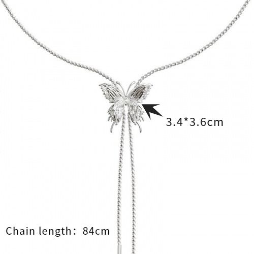 Long Butterfly Necklace for Women Ladies Adjustable Sliding Necklace Pull-out Waist Chain Chest Necklace Butterfly Choker Stainless Steel  Lariat Silver Butterfly Necklace Link Chain Y Necklace