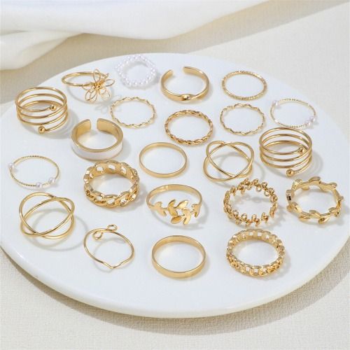 22 PCS/Set Stackable Rings for Women Ladies Stacking Ring Knuckle Pearl Rings Skeleton Geometric Ring Set