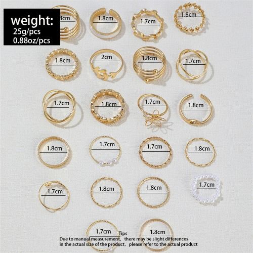 22 PCS/Set Stackable Rings for Women Ladies Stacking Ring Knuckle Pearl Rings Skeleton Geometric Ring Set