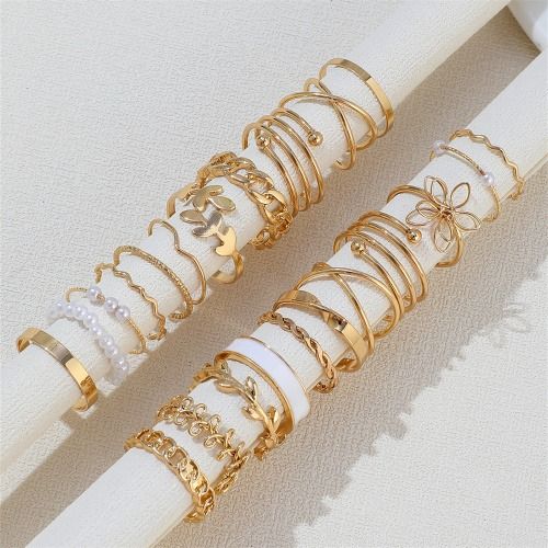 22 PCS/Set Stackable Rings for Women Ladies Stacking Ring Knuckle Pearl Rings Skeleton Geometric Ring Set