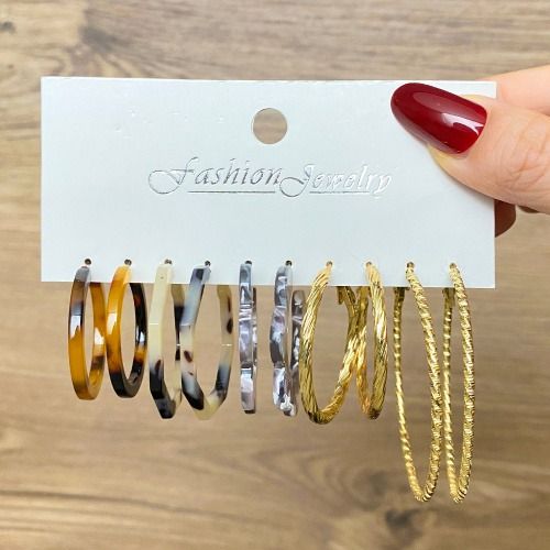 PINCHUAN 5 Pairs Vintage Earrings for Women Ladies Personality Leopard Flower C- Type Pearl Earrings Silver Earring