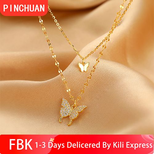 Butterfly Necklace Double Diamond Butterfly Pendant Choker Necklace Ladies Necklaces Personality Fashion Lady Jewelry