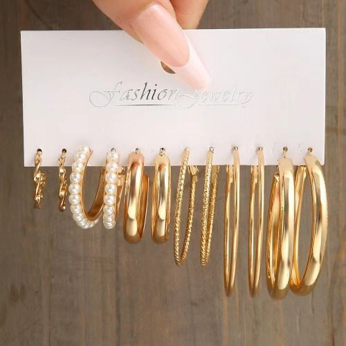 6 Pairs Earrings Set for Women Ladies, Metal Ear Ring, Pearl Earrings, Geometric Earring, Vintage Circle Earrings Ear Ring