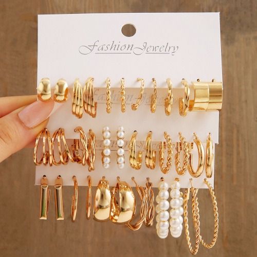 6 Pairs Earrings Set for Women Ladies, Metal Ear Ring, Pearl Earrings, Geometric Earring, Vintage Circle Earrings Ear Ring