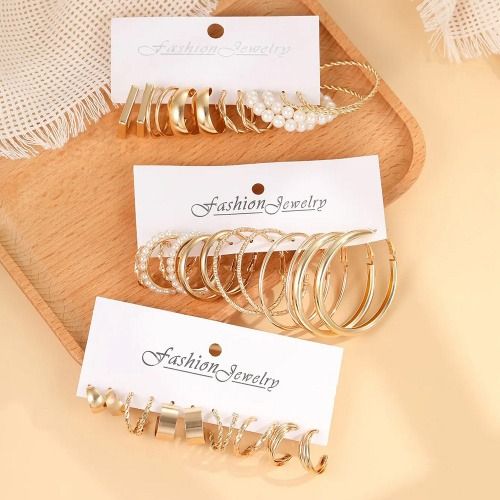 6 Pairs Earrings Set for Women Ladies, Metal Ear Ring, Pearl Earrings, Geometric Earring, Vintage Circle Earrings Ear Ring