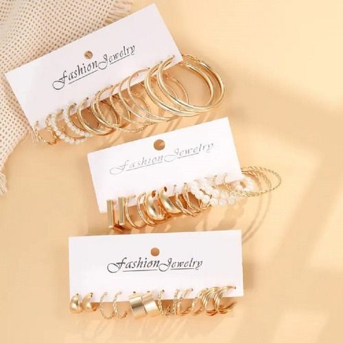 6 Pairs Earrings Set for Women Ladies, Metal Ear Ring, Pearl Earrings, Geometric Earring, Vintage Circle Earrings Ear Ring