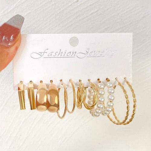 6 Pairs Earrings Set for Women Ladies, Metal Ear Ring, Pearl Earrings, Geometric Earring, Vintage Circle Earrings Ear Ring