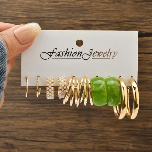 5 Pair Earrings Set for Women Ladies, Metal Hoops, Pearl Earrings, Statement Earrings, Simple Hoops