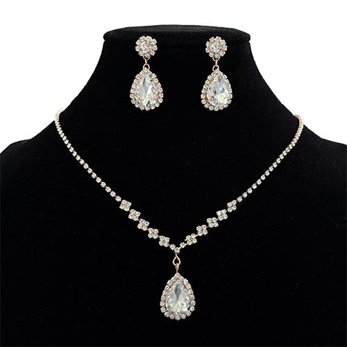 Prom Jewelry Set for Women Ladies Bridal Wedding Jewelry Sets for Brides Rhinestone Necklace and Earring Sets for Women Elegant Formal Bling Jewelry Sets for Woman Lady Evening Wear