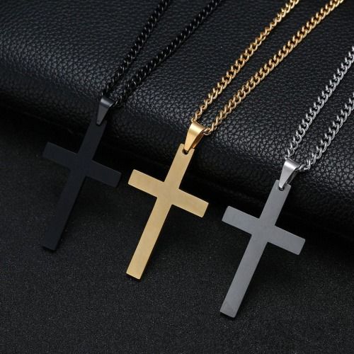 PINCHUAN Cross Necklace for Men Light Sensing Pendant Necklace Necklace Length 60cm Hip Hop Necklace