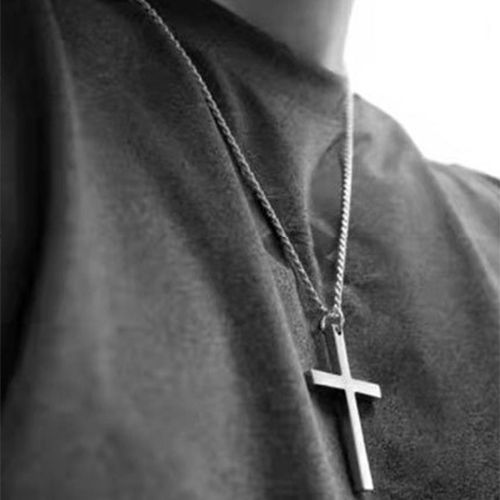 PINCHUAN Cross Necklace for Men Light Sensing Pendant Necklace Necklace Length 60cm Hip Hop Necklace