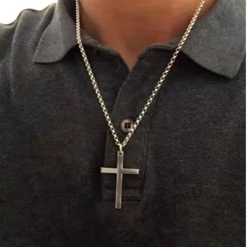 PINCHUAN Cross Necklace for Men Light Sensing Pendant Necklace Necklace Length 60cm Hip Hop Necklace