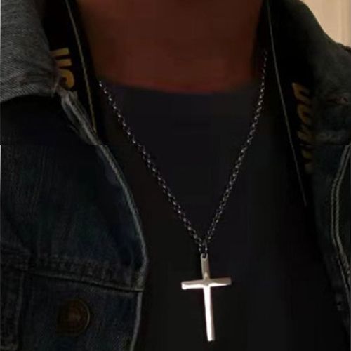 PINCHUAN Cross Necklace for Men Light Sensing Pendant Necklace Necklace Length 60cm Hip Hop Necklace