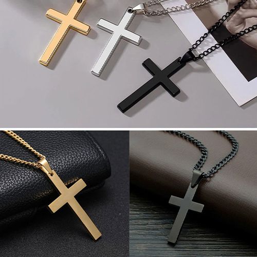 PINCHUAN Cross Necklace for Men Light Sensing Pendant Necklace Necklace Length 60cm Hip Hop Necklace