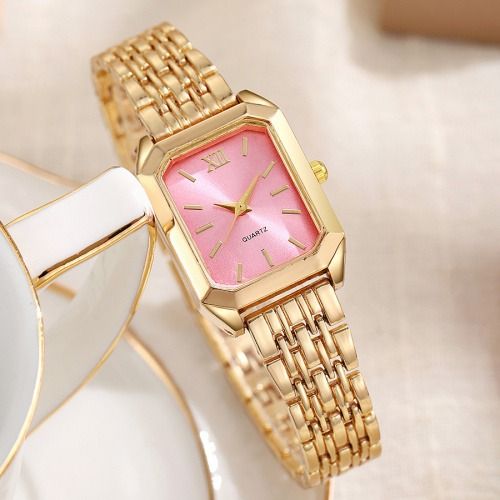 Women Watch Rectangle Dial Elegant Quartz Lady Wrist Watches Gold Strap Stainless Steel Bracelet Watches