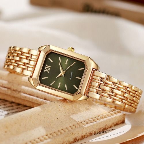Women Watch Rectangle Dial Elegant Quartz Lady Wrist Watches Gold Strap Stainless Steel Bracelet Watches