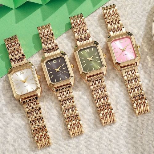 Women Watch Rectangle Dial Elegant Quartz Lady Wrist Watches Gold Strap Stainless Steel Bracelet Watches