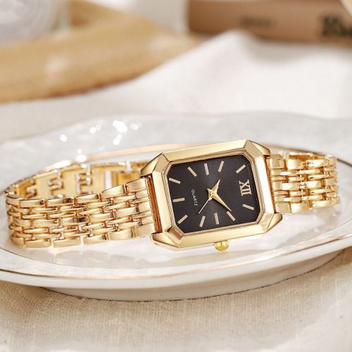Women Watch Rectangle Dial Elegant Quartz Lady Wrist Watches Gold Strap Stainless Steel Bracelet Watches