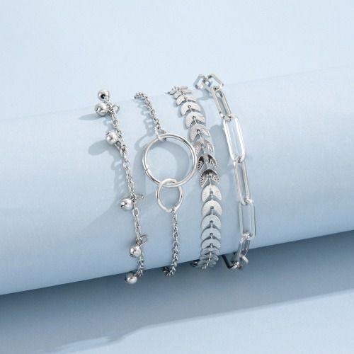 PINCHUAN 4 Pcs Gold Plated Bracelets for Women Non Tarnish, Stack Layered Chain Bracelets Waterproof Link Cuff Bracelet Mothers' Day Jewelry Gifts