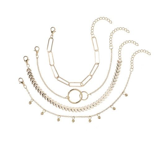 PINCHUAN 4 Pcs Gold Plated Bracelets for Women Non Tarnish, Stack Layered Chain Bracelets Waterproof Link Cuff Bracelet Mothers' Day Jewelry Gifts