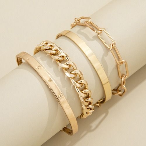 PINCHUAN 4 Pcs Stackable Bracelets，Gold / Silver Bracelets for Women, Plated Bracelet Stacking Sets, Waterproof Cuban Chains, Paperclip Chain, Cuff Bangles, Non Tarnish,Jewelry Gifts for Women