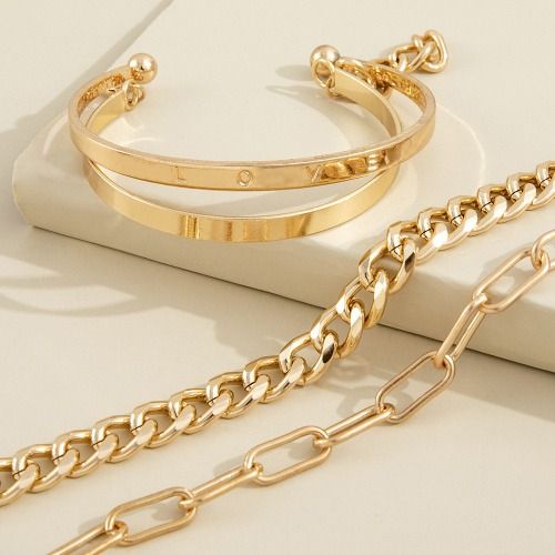PINCHUAN 4 Pcs Stackable Bracelets，Gold / Silver Bracelets for Women, Plated Bracelet Stacking Sets, Waterproof Cuban Chains, Paperclip Chain, Cuff Bangles, Non Tarnish,Jewelry Gifts for Women