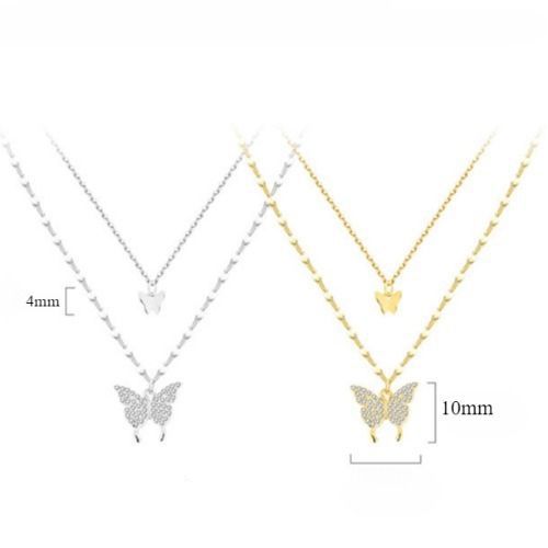 PINCHUAN Butterfly Necklace Double Diamond Butterfly Pendant Choker Necklace Ladies Necklaces Personality Fashion Lady Jewelry