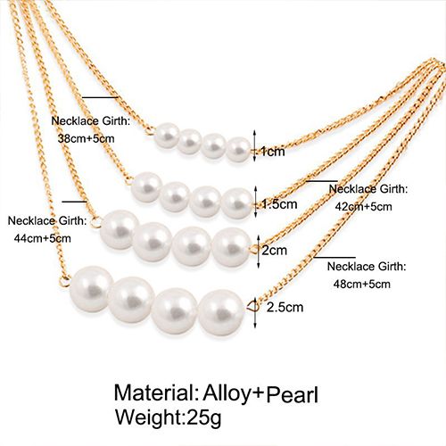 PINCHUAN Pearl Necklaces for Women Ladies Multi-layer  Large and Small  Pearl Necklace Choker Jewelry