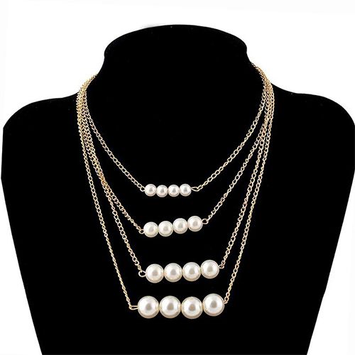 PINCHUAN Pearl Necklaces for Women Ladies Multi-layer  Large and Small  Pearl Necklace Choker Jewelry