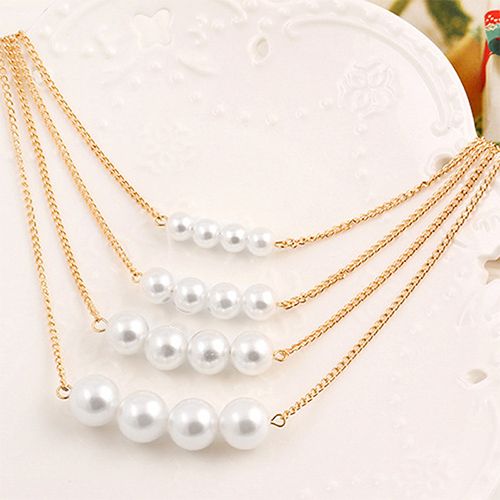 PINCHUAN Pearl Necklaces for Women Ladies Multi-layer  Large and Small  Pearl Necklace Choker Jewelry
