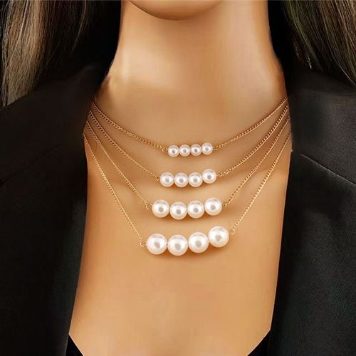 PINCHUAN Pearl Necklaces for Women Ladies Multi-layer  Large and Small  Pearl Necklace Choker Jewelry