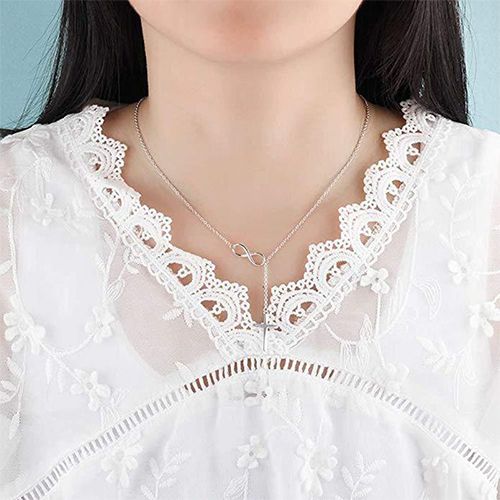 PINCHUAN Ladies Cross Necklace Silver Lucky 8 Pendant Long Chain Necklace Women Fashion Jewelry