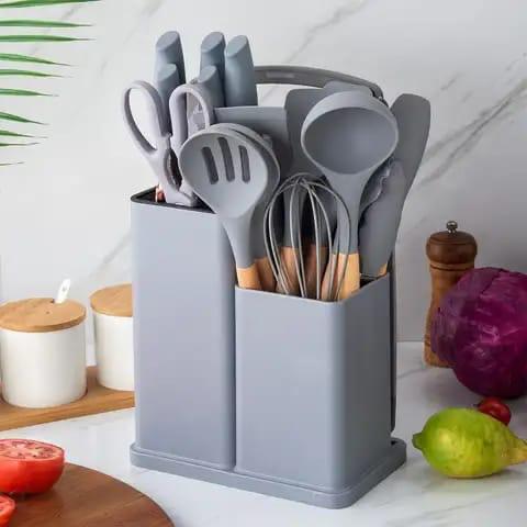 19 PCs Silicone Spoon Set With Knives AND A cutting Board NO MORE HUSTLE BUY ONE ITEM AT A TIME AT A VERY HIGH COST BUY OUR SILICONE WHICH HAS A WHOLE SET OF KITCHEN FLATWARE