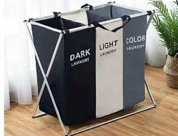 3 compartment foldable Laundry Basket ,with Handle Divided Laundry Hamper 3 Sections for Dirty Clothes 3 Compartment Collapsible Sorted Bag for School Dorm Bedroom Bathroom Closet Apartment