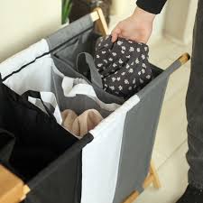 3 compartment foldable Laundry Basket ,with Handle Divided Laundry Hamper 3 Sections for Dirty Clothes 3 Compartment Collapsible Sorted Bag for School Dorm Bedroom Bathroom Closet Apartment