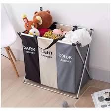 3 compartment foldable Laundry Basket ,with Handle Divided Laundry Hamper 3 Sections for Dirty Clothes 3 Compartment Collapsible Sorted Bag for School Dorm Bedroom Bathroom Closet Apartment