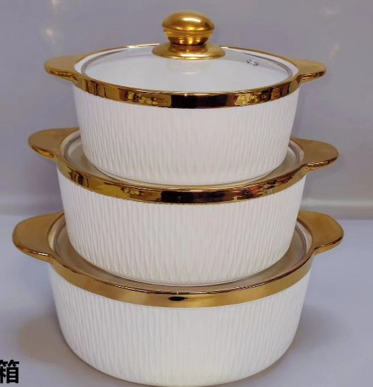 3 pcs ceramic soup pot Adorable Ceramic Bowl With Lids Used as serving dishes Retain heat A set of 3pcs Heavy ceramic material