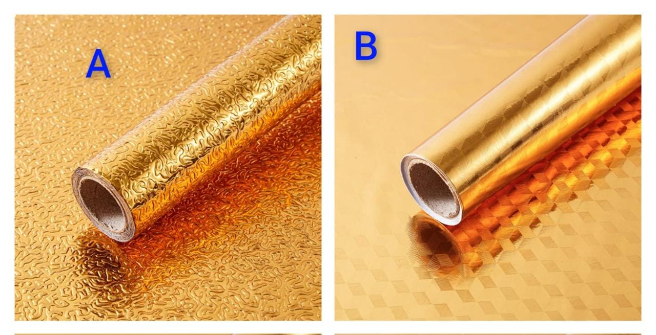 ALUMINIUM FOIL. Gold Aluminium Foil /Kitchen table top liner, Self sticking, Easy to stick, Sticks on all surfaces, Oil/Waterproof