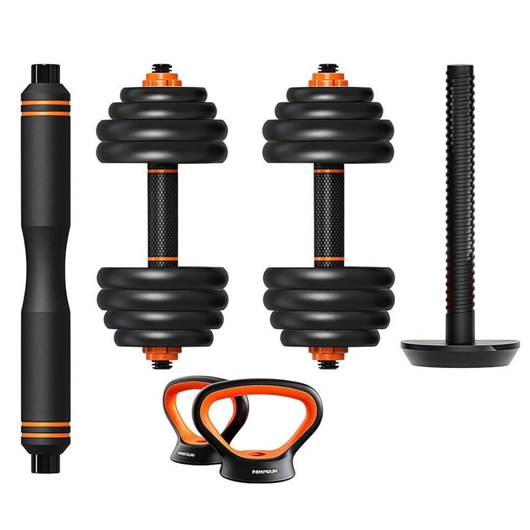30kg- 6 In 1 Multifunctional Adjustable Dumbbells, Kettle Bell Weights Set With Connector, Used As Dumbbells,Barbell, Kettlebells, Roller,Push Up Stand, Weight Plate, Fitness Exercises For Home Gym