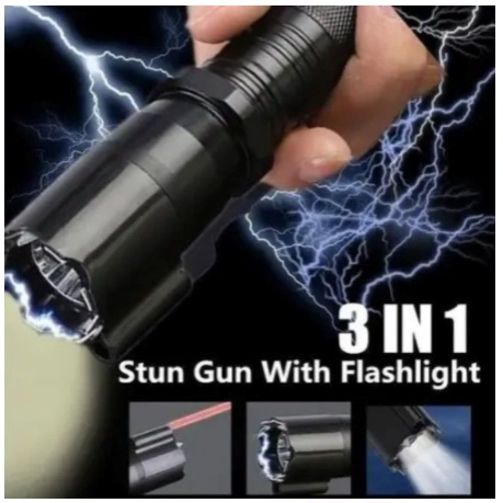 3-in-1 Rechargeable Security Torch - 1000LM Bright LED, Electric Shock Self-Defense & Laser Pointer | Home Protection & Outdoor Safety Electric shock torch Home protection Safety device self-defense