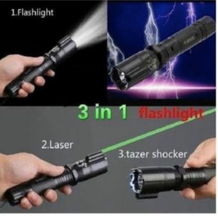 3-in-1 Rechargeable Security Torch - 1000LM Bright LED, Electric Shock Self-Defense & Laser Pointer | Home Protection & Outdoor Safety Electric shock torch Home protection Safety device self-defense
