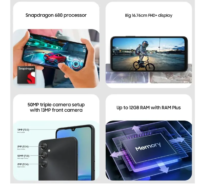 {Special Offer} Samsung Galaxy A05S 64GB+4GB 50MP Triple Camera Snapdragon 680 6.7" 90Hz Display Android 13 5000mAh 25W Type-C Charge Smart Phones