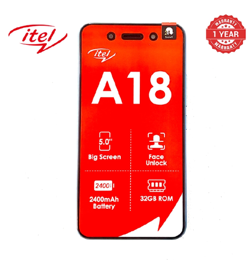 Itel A18 5.0" Display, Andriod 2400 MAh Battery ,[32GB+1GB], Dual Sim Smart Phone