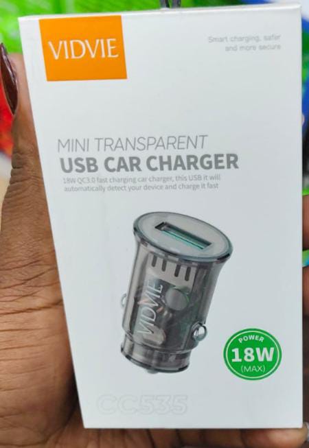 VIDVIE Mini transparent USB CHARGER 18W QC3 Fast car charger