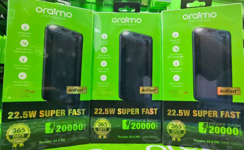 ORAIMO traveler 22.5 PD 20000mAh 22.5W -OPB-7204 Power Bank Smart Fast Charging with LED Torch 20000mAh Big Capacity Powerbank